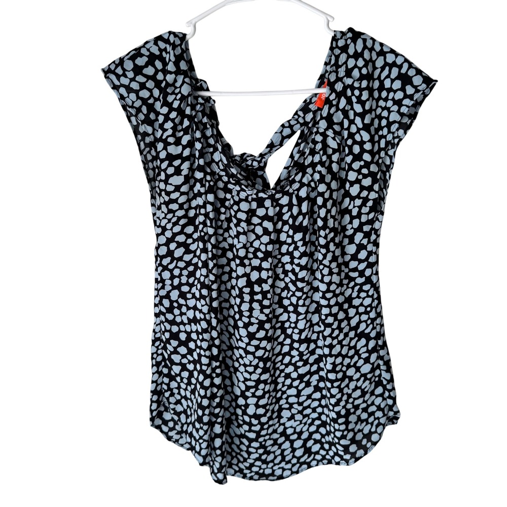 Joe Fresh Womens Blue Black Abstract Pebble Print Cap Sleeve Knot Back Blouse‎ M